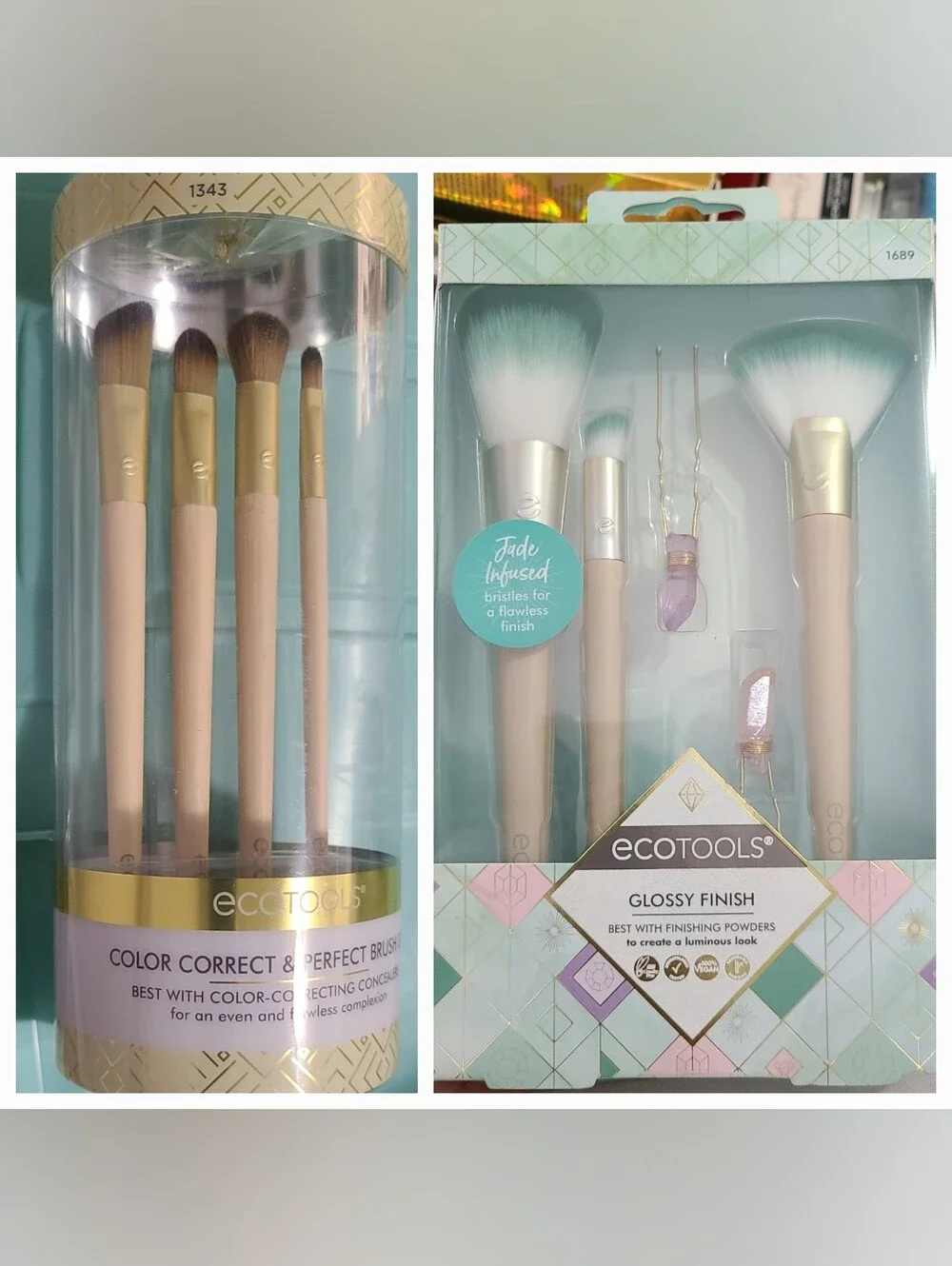 EcoTools Brush Sets. Glossy Finish Jade Infused Brush Set & Color Correcting Set